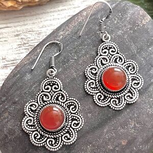 Natural Carnelian Sterling Silver Earrings